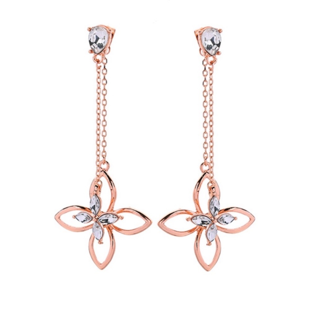 Long rose gold, crystal, double sided earrings